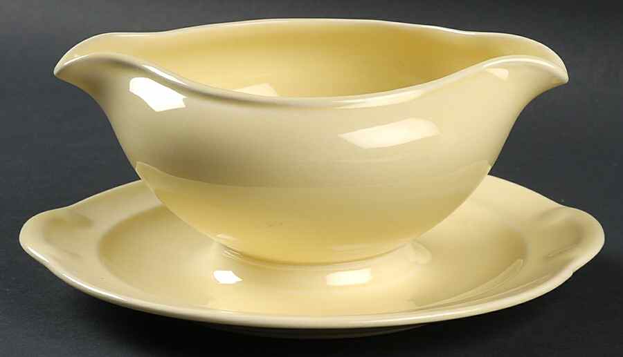 Luray Pastels Persian Cream Yellow Gravy Boat with Attached Underplate by Taylor, Smith & Taylor (Ts&T)-1