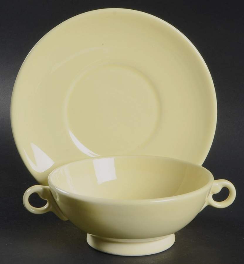 Luray Pastels Persian Cream Yellow Footed Cream Soup Bowl & Saucer Set by Taylor, Smith & Taylor (Ts&T)-1