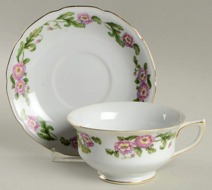 Gloria Footed Cup & Saucer Set by TTK (Japan)-1
