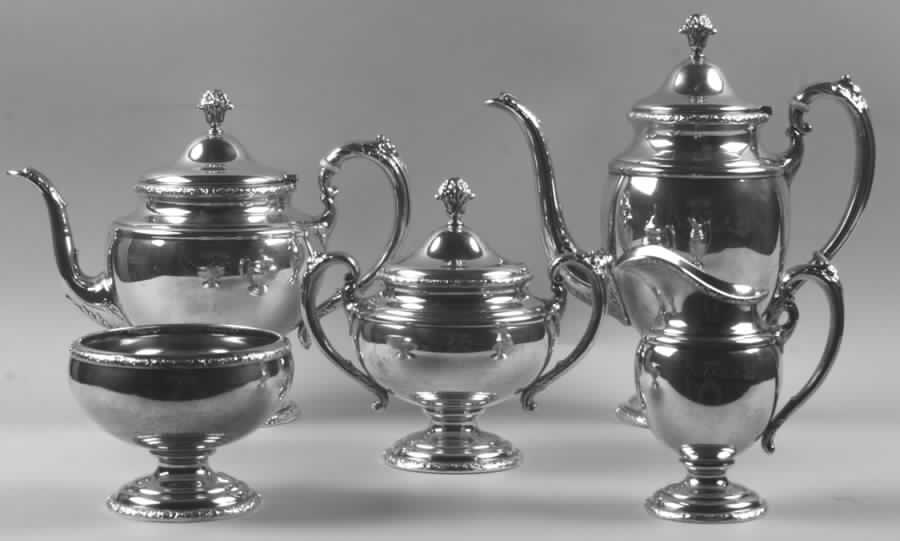 Traditional (Sterling Hollowware) 5 Piece Tea Set (SCP, STP, SCR, SSU, SWB) by Towle Silver-1