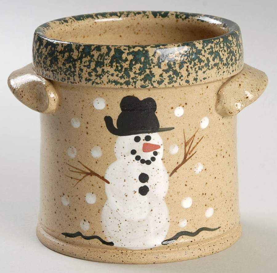 Traditional Snowman (Made in Mold) Small Open Crock by Three Rivers-1