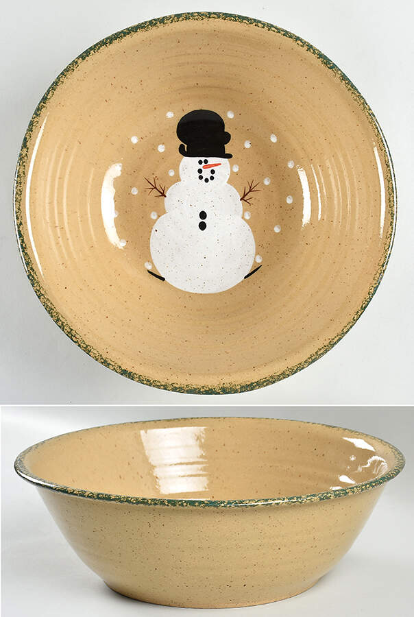 Traditional Snowman (Made in Mold) 12" Round Vegetable Bowl by Three Rivers-1
