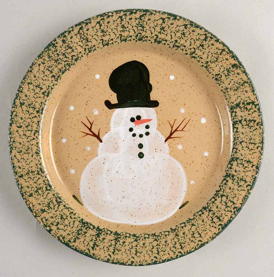 Traditional Snowman (Made in Mold) Small Dinner Plate by Three Rivers-1