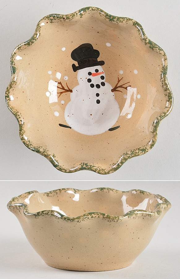 Traditional Snowman (Made in Mold) Fluted Dip Bowl by Three Rivers-1