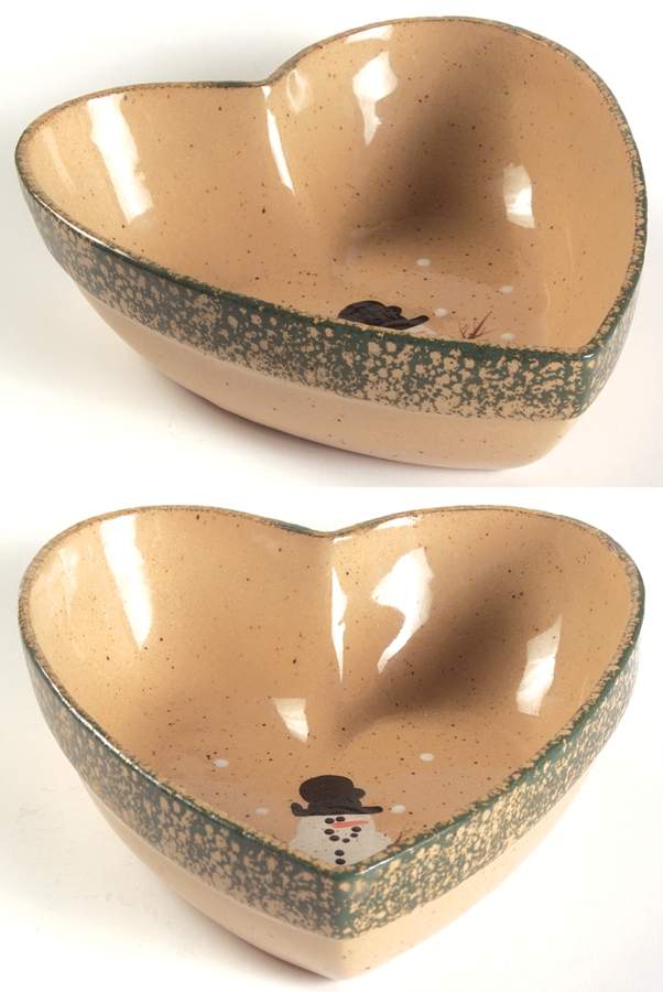 Traditional Snowman (Made in Mold) Heart Shaped Dish by Three Rivers-1