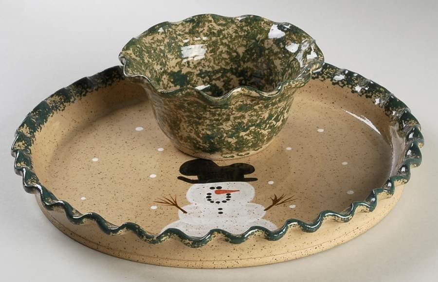 Traditional Snowman (Made in Mold) 2 Piece Chip/Dip Set by Three Rivers-1