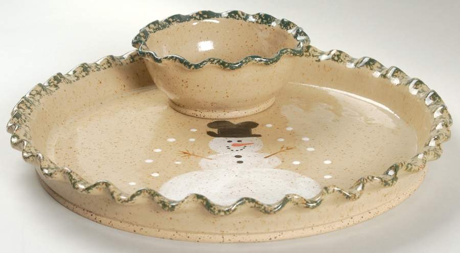 Traditional Snowman (Made in Mold) 2 Piece Chip/Dip Set by Three Rivers-1