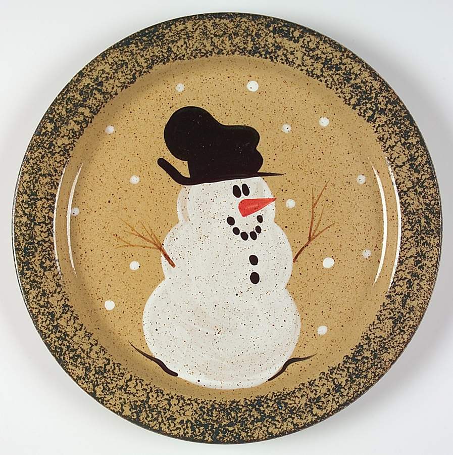 Traditional Snowman (Made in Mold) 12" Chop Plate (Round Platter) by Three Rivers-1