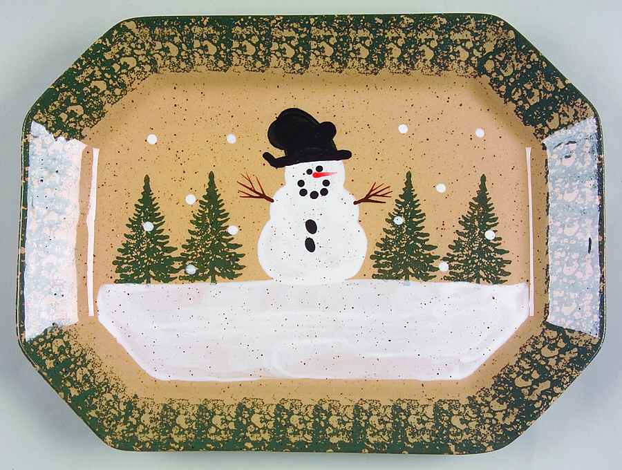 Snowman & Pines (Made in Mold) 11" Rectangular Serving Platter by Three Rivers-1