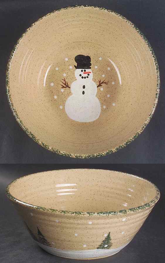 Snowman & Pines (Made in Mold) 9" Round Vegetable Bowl by Three Rivers-1
