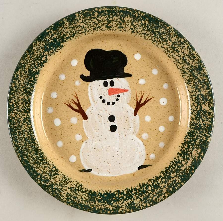 Snowman & Pines (Made in Mold) Salad Plate by Three Rivers-1