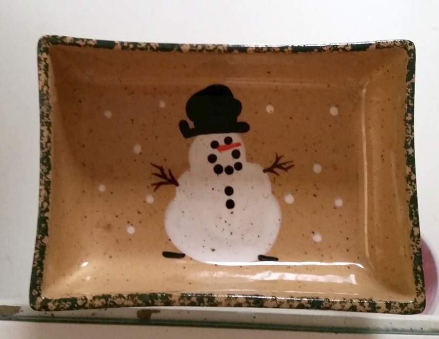 Snowman & Pines (Made in Mold) Rectangular Dish by Three Rivers-1
