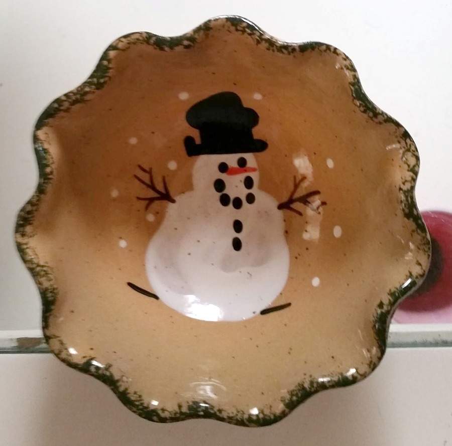 Snowman & Pines (Made in Mold) Fluted Dip Bowl by Three Rivers-1