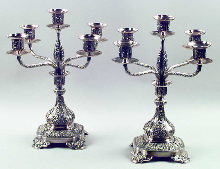 Silverplate Hollowware Pair of Large Plated 5-Light Candelabra by Tiffany & CO SILVER-1