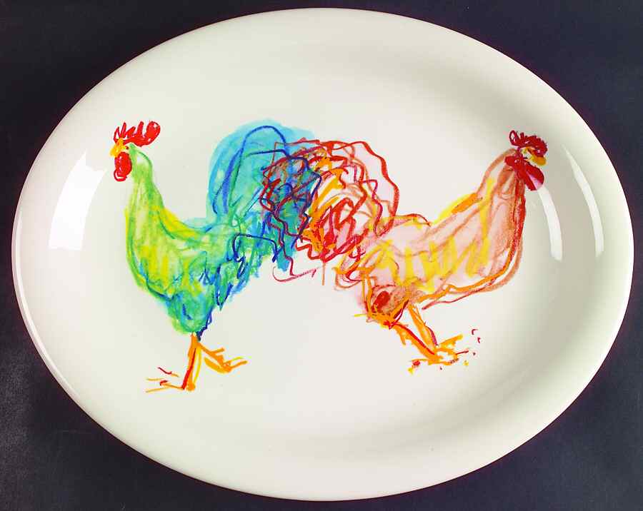 Rooster 14" Oval Serving Platter by Tiffany-1