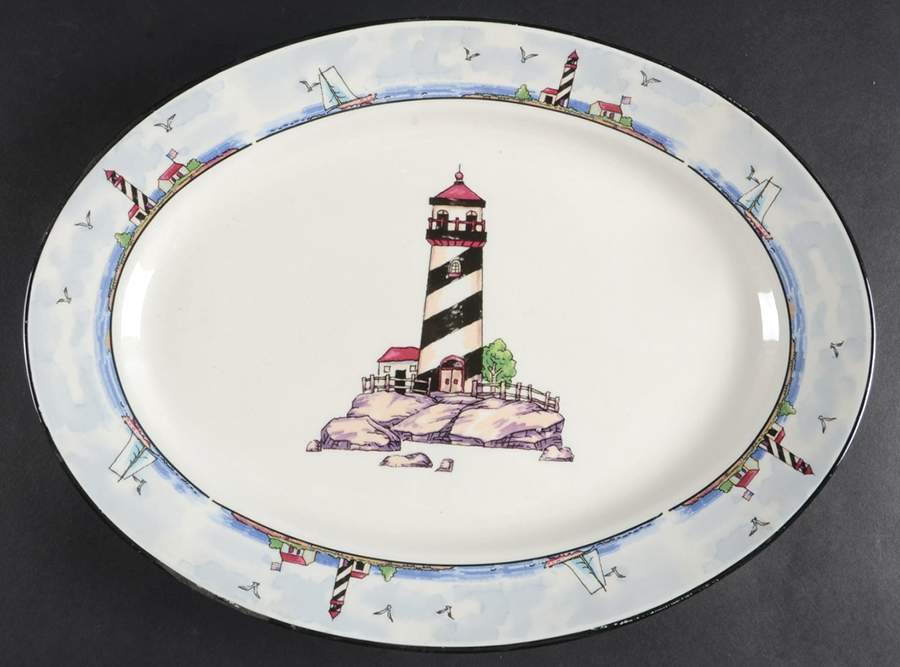 Coastal Lighthouse 14" Oval Serving Platter by Totally Today-1
