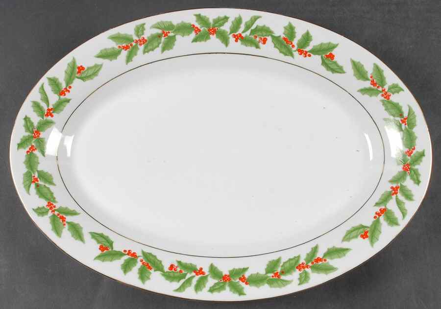 Holly (Verge) 14" Oval Serving Platter by Tienshan-1