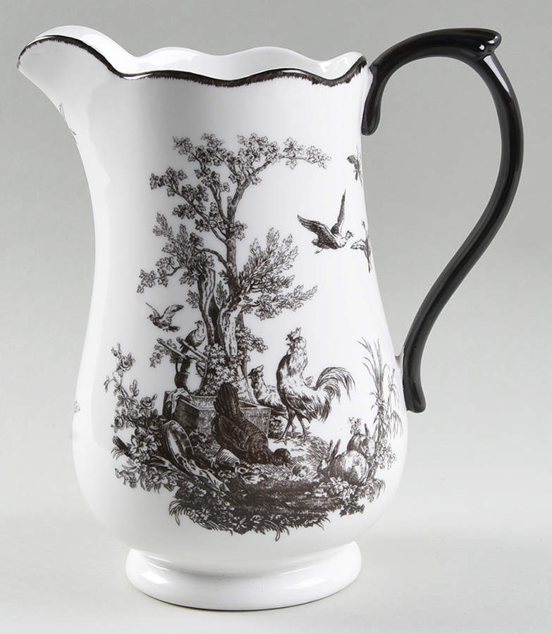 New England Toile Black (Gamebirds) Large Pitcher by Tabletops Unlimited-1