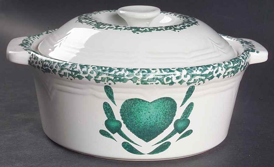Hearts Green 2 Qt Round Covered Casserole by Tienshan-1