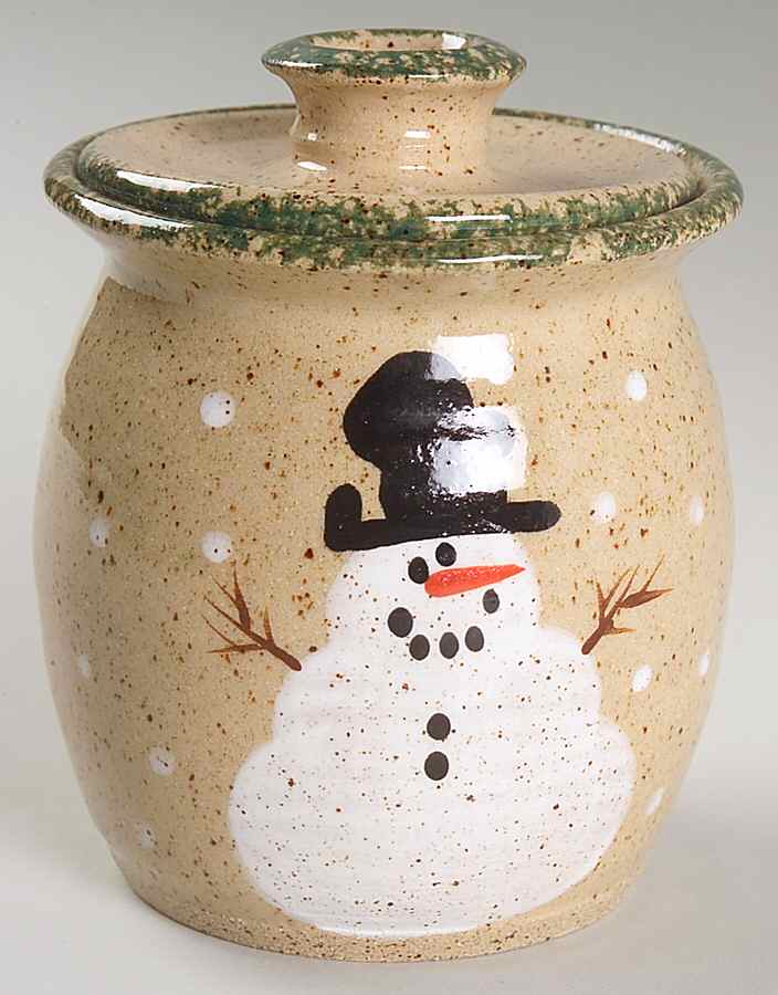 Traditional Snowman (Made in Mold) Sugar Bowl & Lid by Three Rivers-1