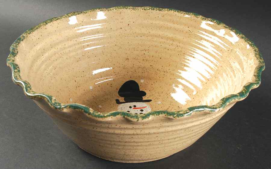 Traditional Snowman (Made in Mold) Scalloped Bowl by Three Rivers-1
