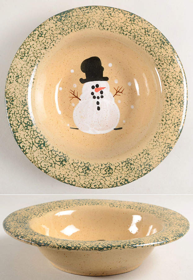 Snowman & Pines (Hand Thrown) Large Rim Soup Bowl by Three Rivers-1