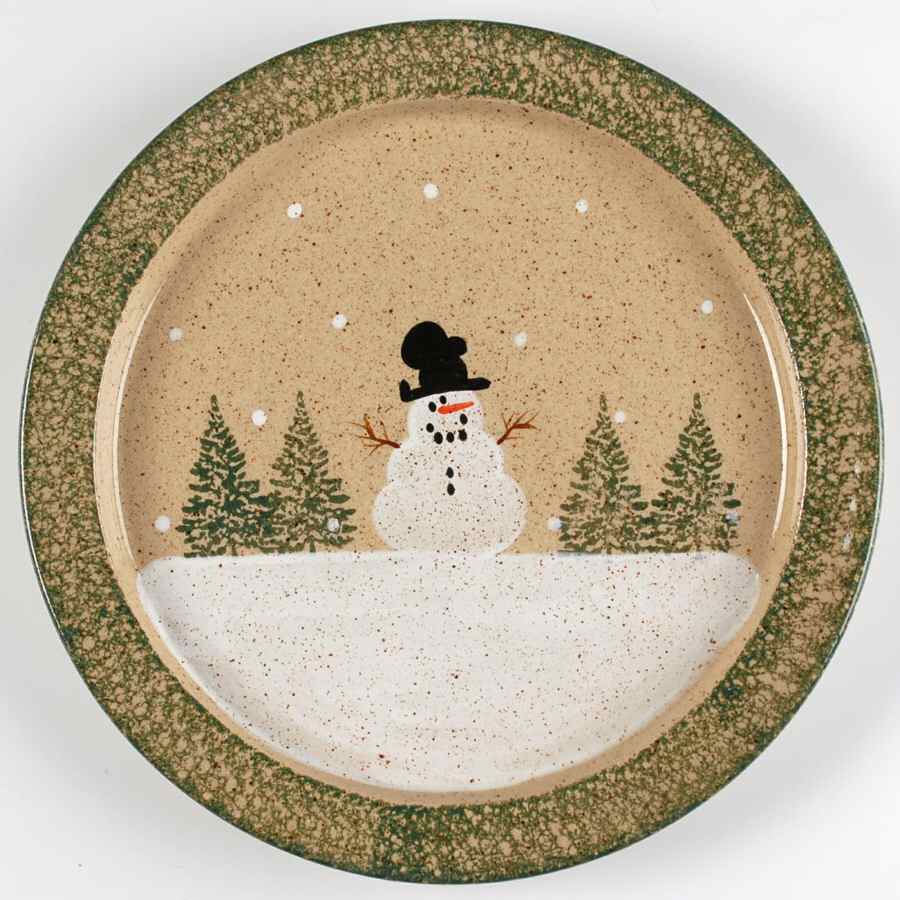 Snowman & Pines (Hand Thrown) 11" Chop Plate (Round Platter) by Three Rivers-1