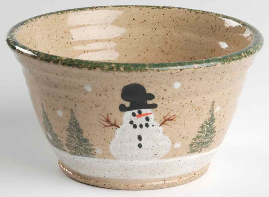 Snowman & Pines (Hand Thrown) 6" All Purpose Bowl by Three Rivers-1