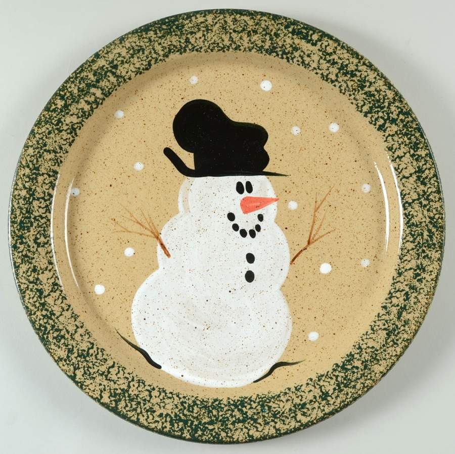 Snowman & Pines (Hand Thrown) 12" Chop Plate (Round Platter) by Three Rivers-1