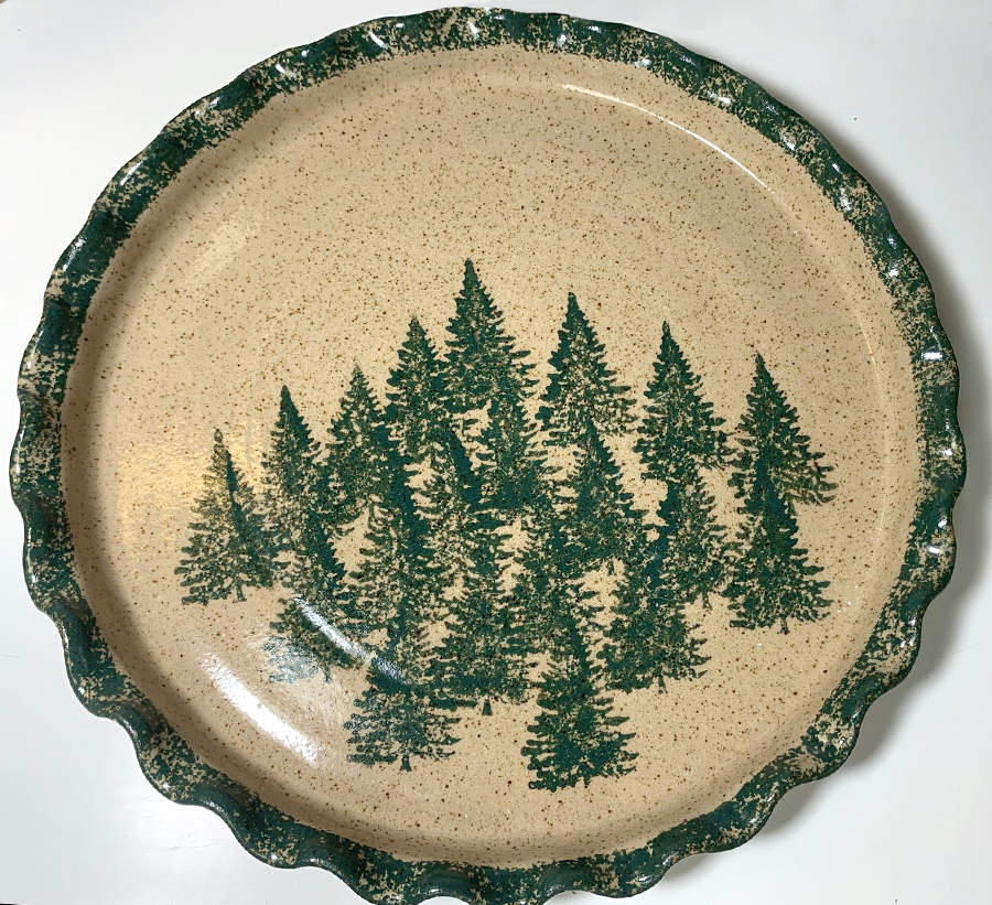 Winter Pines Brown (Hand Thrown) 10" Pie Baking Plate by Three Rivers-1