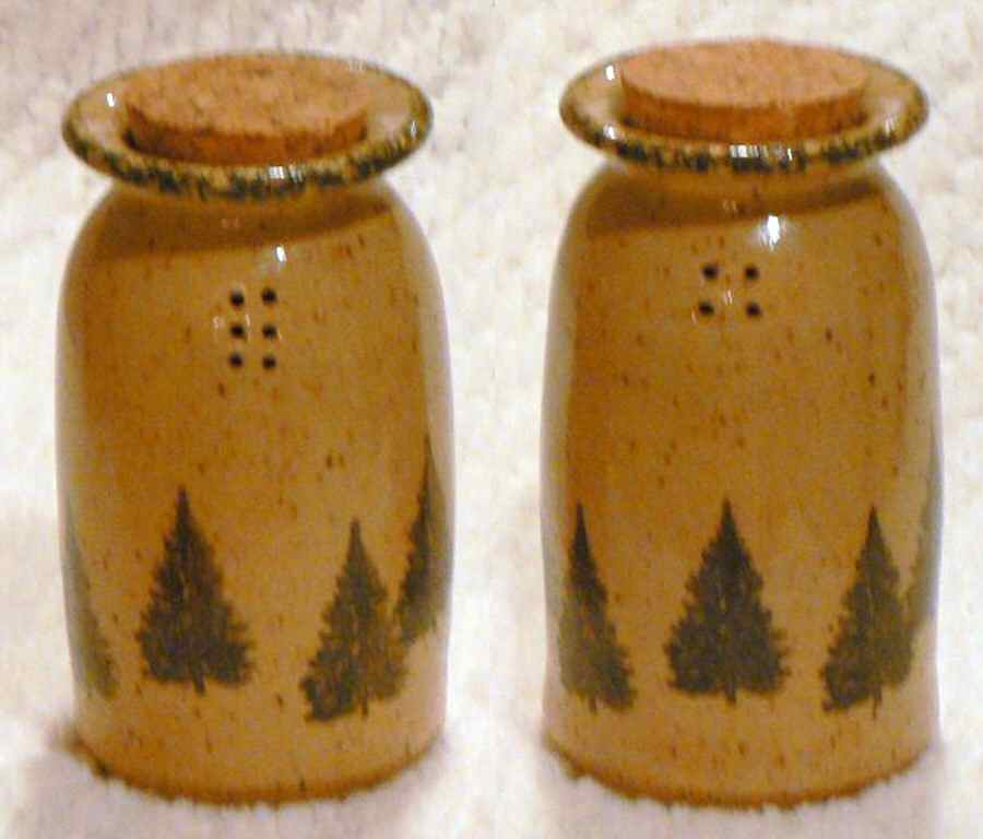 Winter Pines Brown (Hand Thrown) Salt & Pepper Set by Three Rivers-1