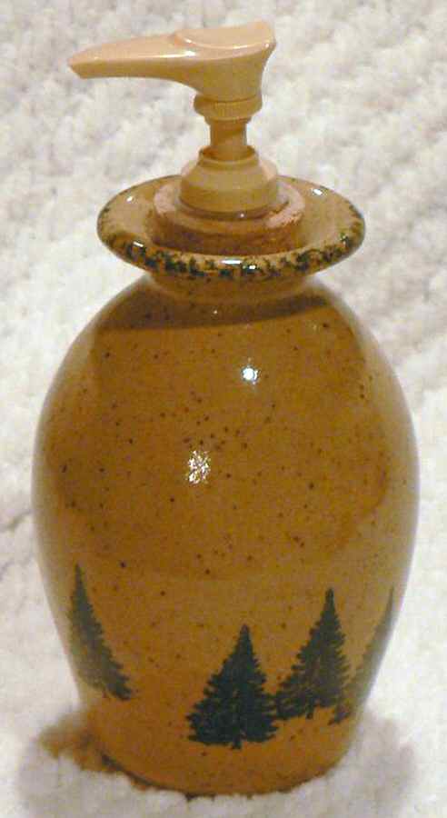 Winter Pines Brown (Hand Thrown) Lotion Dispenser by Three Rivers-1