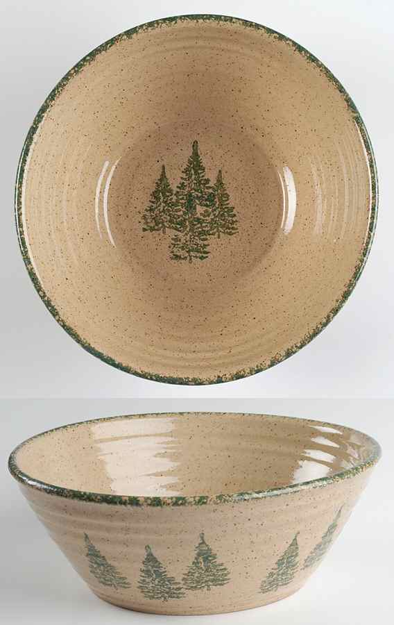 Winter Pines Brown (Hand Thrown) 10" Round Vegetable Bowl by Three Rivers-1