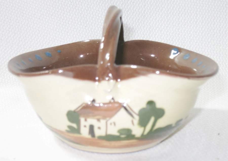 Motto Ware (Cottage) 5" Handled Basket by Torquay Pottery-1