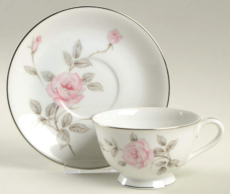Spring Rose Footed Cup & Saucer Set by Three Castle-1