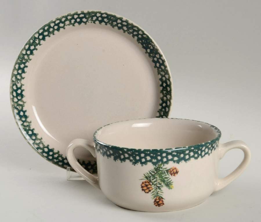 Evergreen Flat Cream Soup Bowl & Saucer Set by Thomson-1