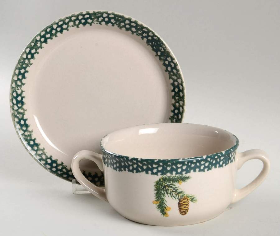 Evergreen Flat Cream Soup Bowl & Saucer Set by Thomson-1