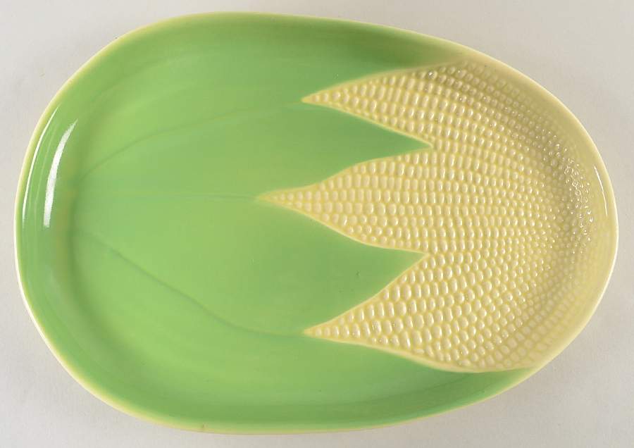 Maizeware Green and Yellow 12" Oval Serving Platter by Terrace-1