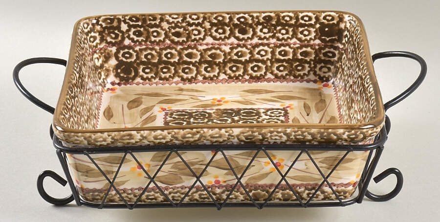 Old World Brown 9" Square Baker & Metal Stand by Temp-Tations-1