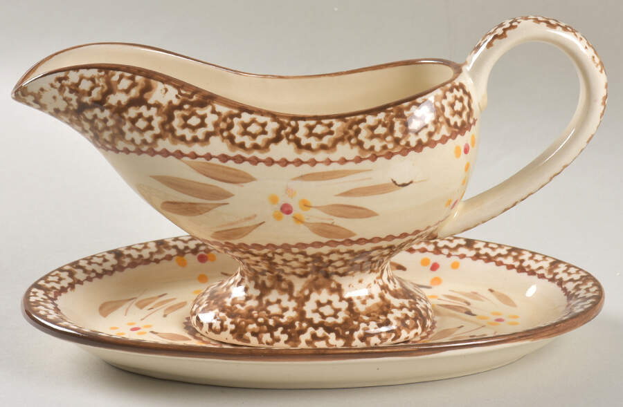 Old World Brown Gravy Boat & Underplate by Temp-Tations-1