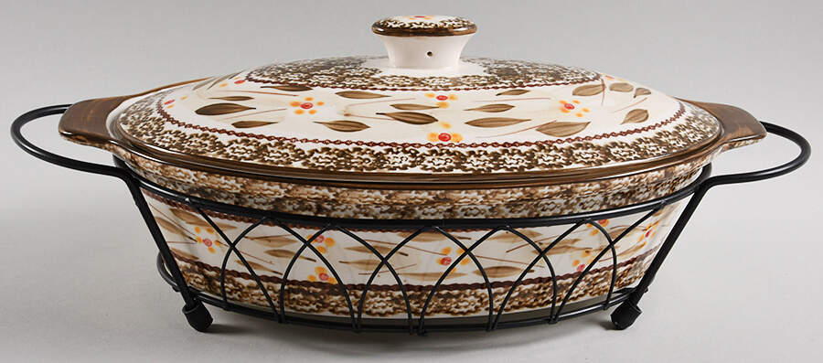 Old World Brown 2 Qt Covered Casserole & Metal Stand by Temp-Tations-1
