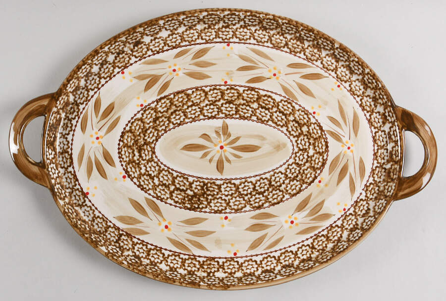 Old World Brown 18" Oval Handled Platter by Temp-Tations-1