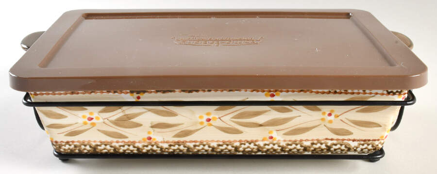 Old World Brown (4 Pc) 13" Rectangular. Baker (Baker, Lid, Trivet & Stand) by Temp-Tations-1