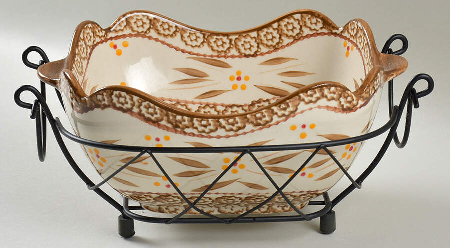Old World Brown 1.5 Qt Square Bake & Serve Bowl with Metal Stand by Temp-Tations-1