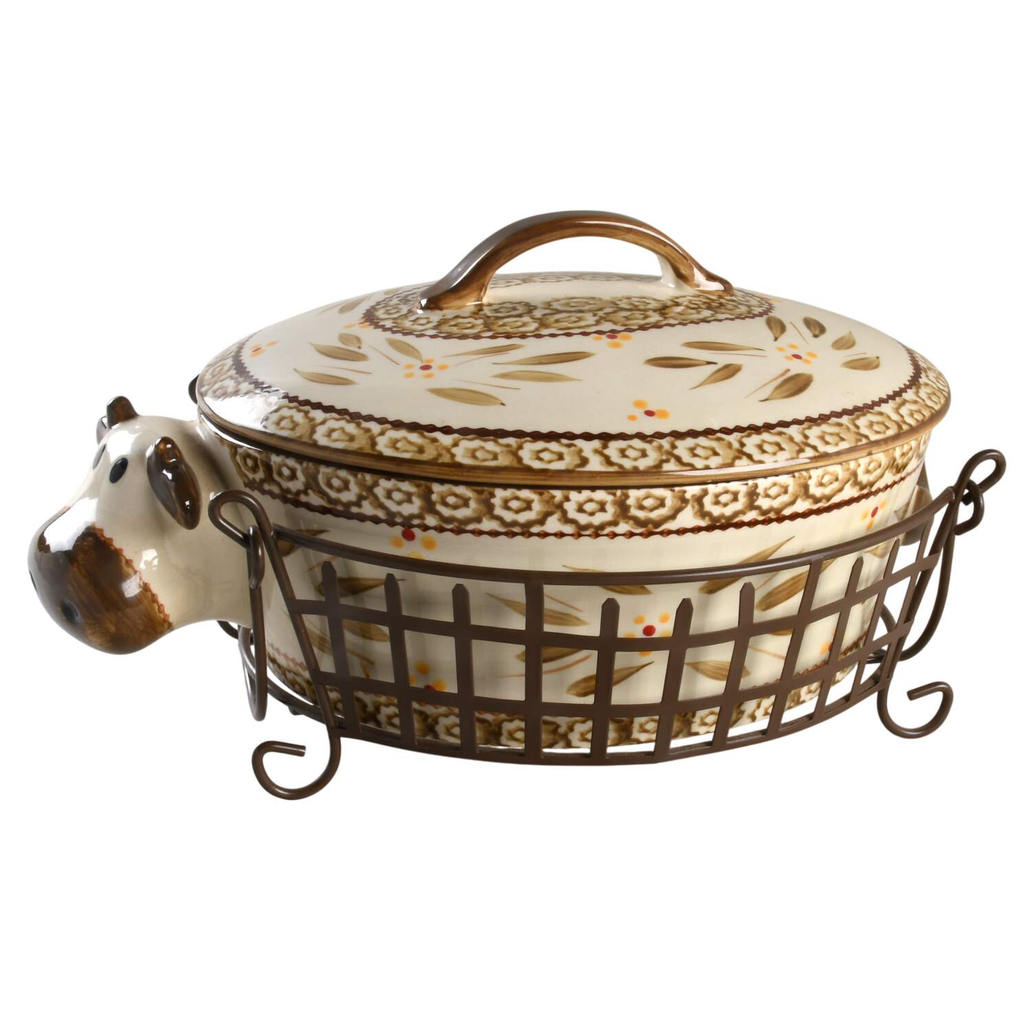 Old World Brown 2.5 Qt Oval Covered Casserole & Metal Stand by Temp-Tations-1
