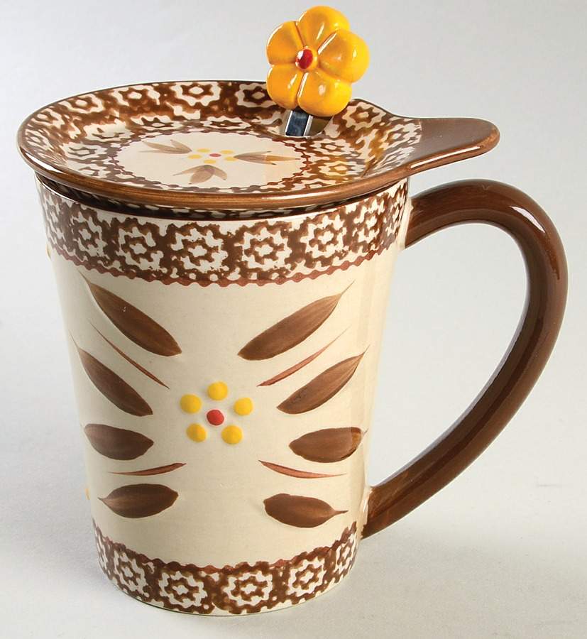 Old World Brown Mug & Lid/Coaster with Spoon by Temp-Tations-1