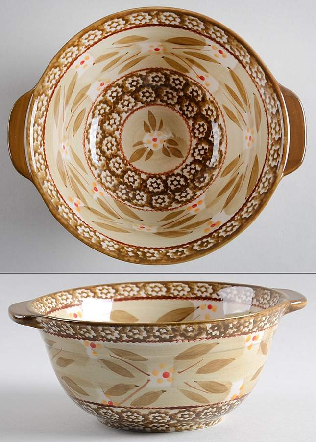 Old World Brown 8" Handled Round Serving Bowl by Temp-Tations-1