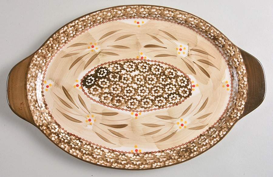 Old World Brown 13" Oval Lid-It (Trivet,Tray,Baker Lid) by Temp-Tations-1