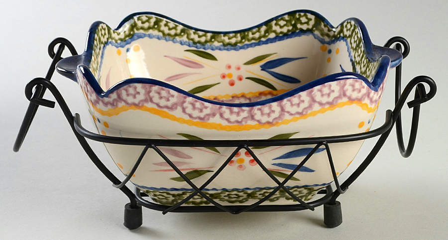 Old World Confetti 1 Qt Square Bake & Serve Bowl with Metal Stand by Temp-Tations-1