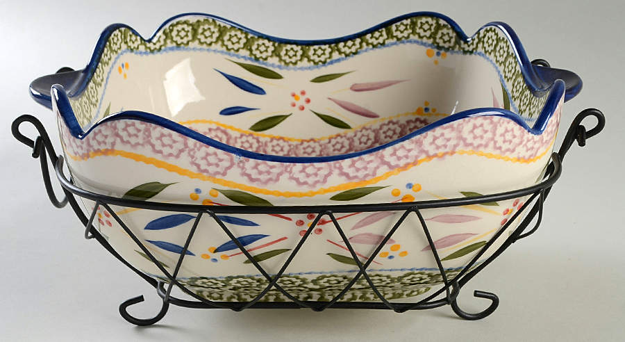 Old World Confetti 2.5 Qt Square Bake & Serve Bowl with Metal Stand by Temp-Tations-1